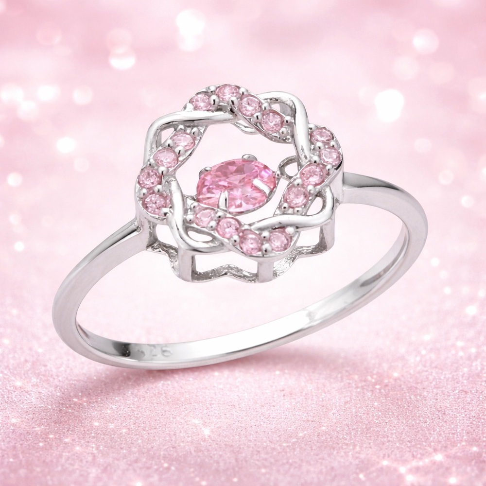 Dancing Pink Cubic Zirconia Coquette Girl Ring – Rhodium Over Sterling Silver